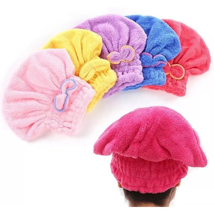 Microfiber Hair Drying Caps, 2 Pack, Super Soft and Absorbent, Quick Drying, Hair Wrap, Shower Cap for Girls and Women (Multicolor) - Image 1